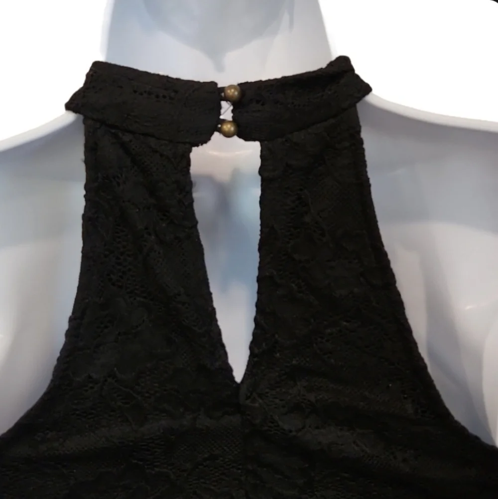 One Clothing Halter Lace Overlay Keyhole Back Dress